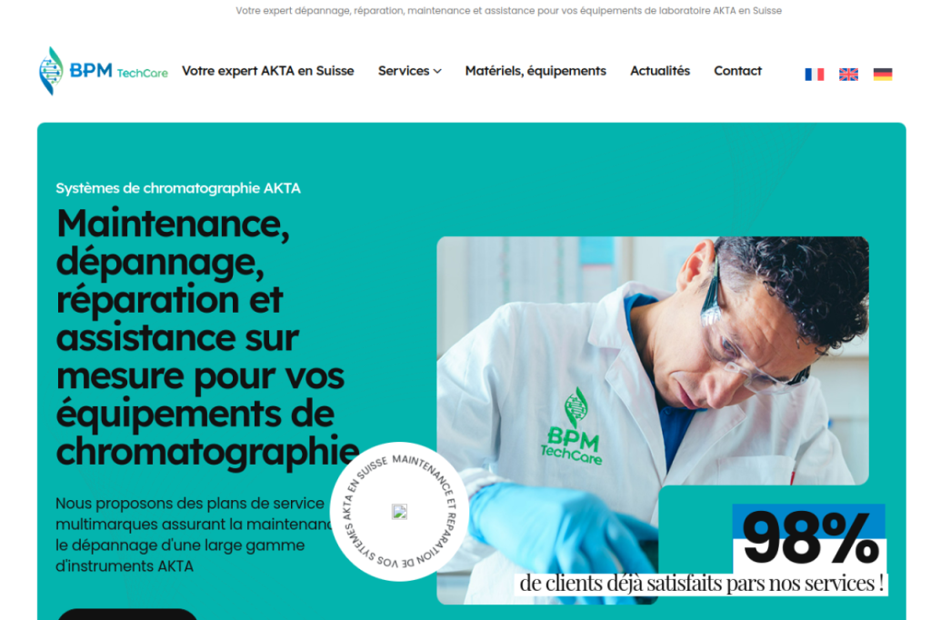 Page d’accueil du site BPM TechCare conçu par studio comUNIK