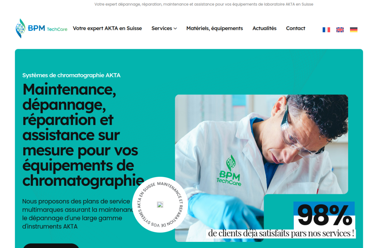 BPM TechCare — accueil Page d’accueil du site BPM TechCare conçu par studio comUNIK
