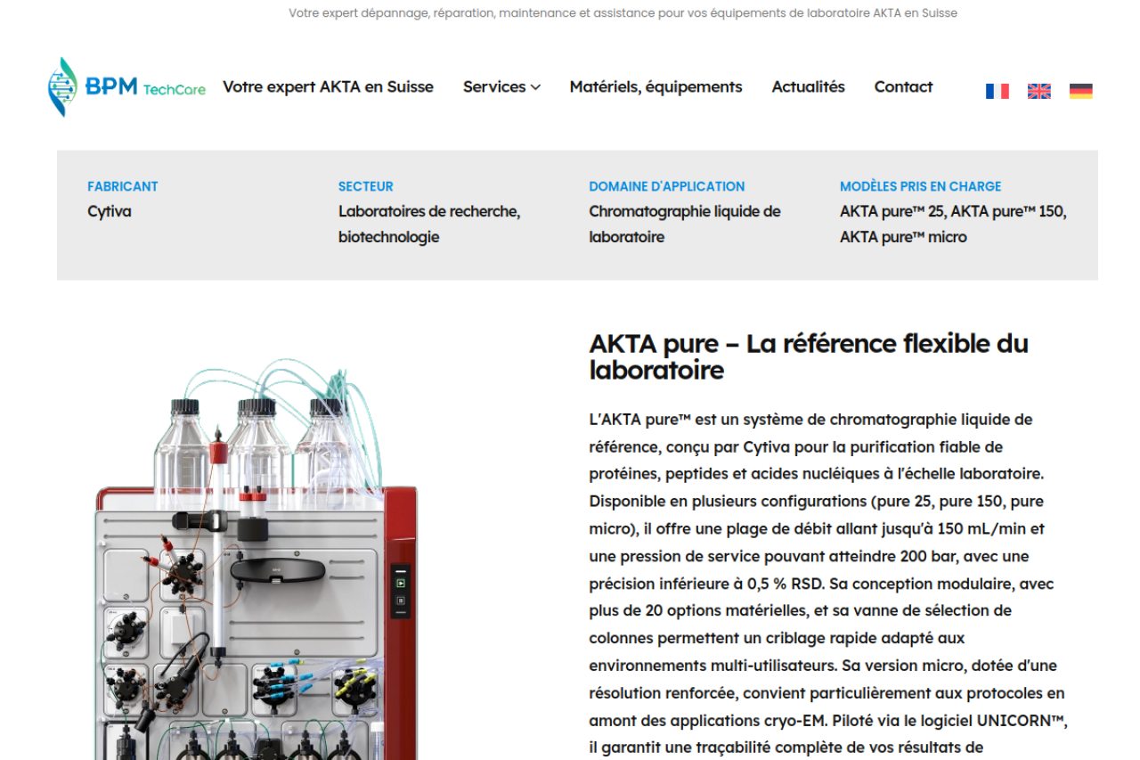 BPM TechCare — fiche produit ÄKTA Pure Fiche produit ÄKTA Pure intégrée au site BPM TechCare