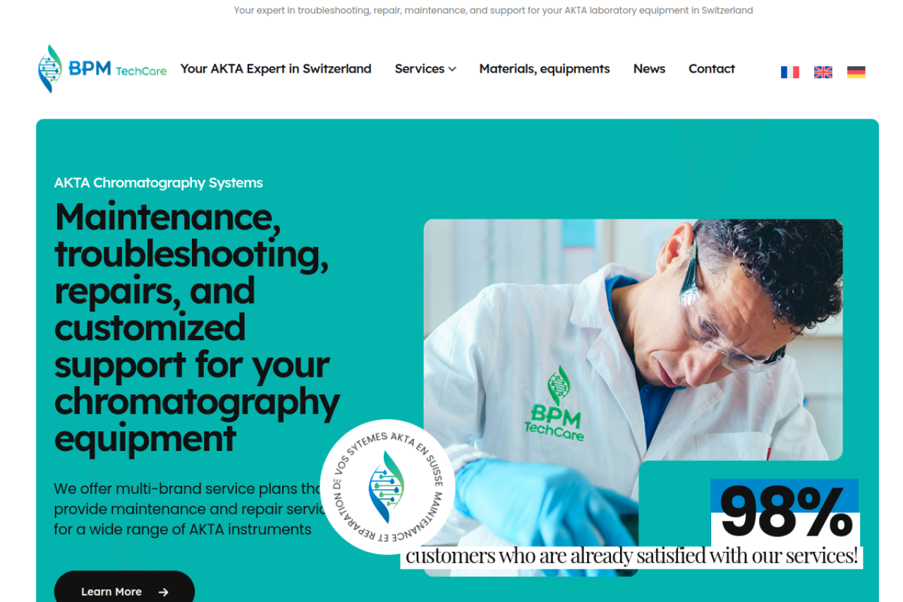 BPM TechCare — version anglaise Version anglaise du site internet BPM TechCare